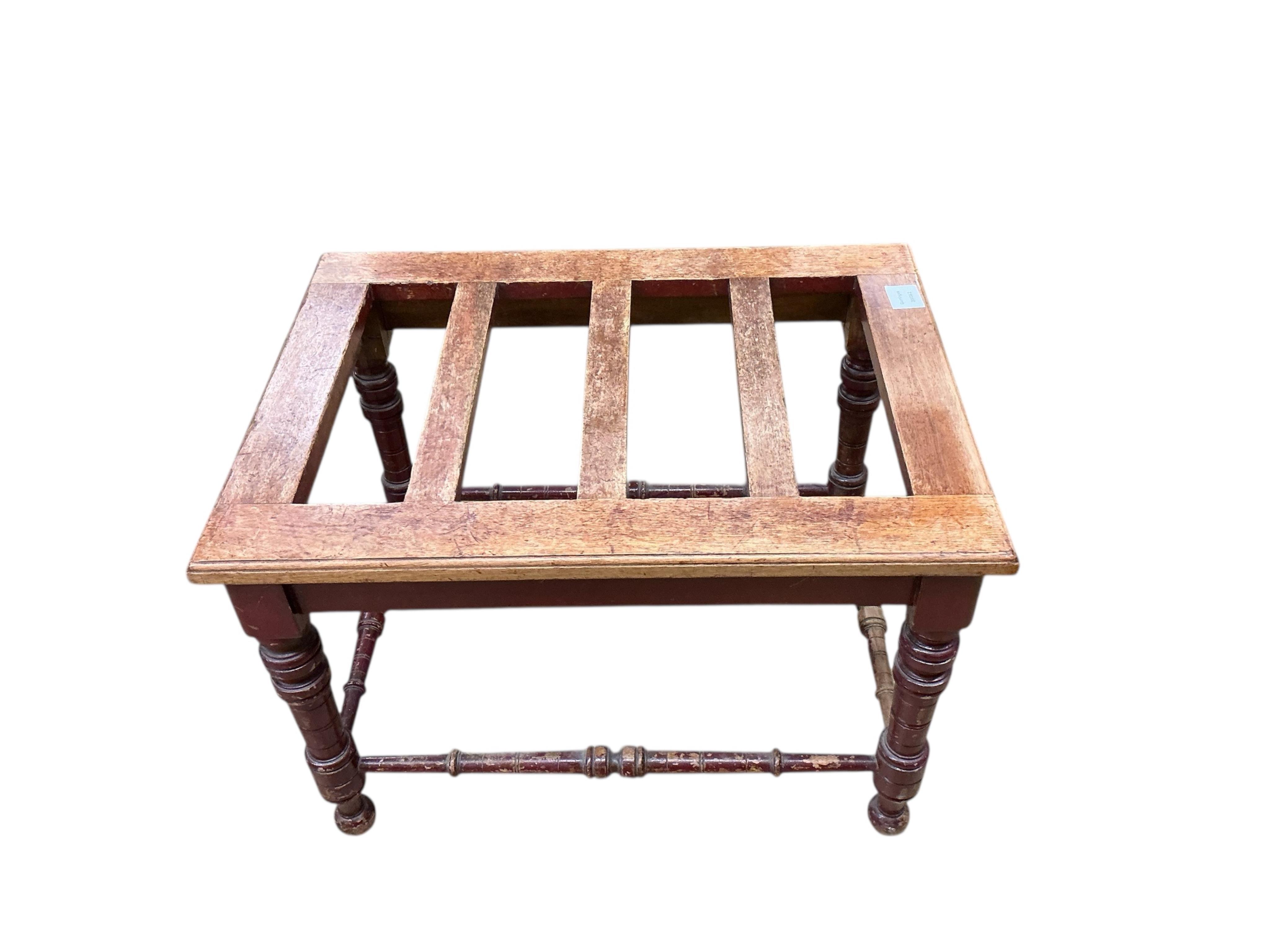 A late Victorian part painted mahogany luggage stand, width 64cm, depth 46cm, height 45cm